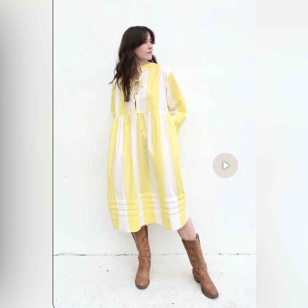 Yellow & White Striped Midi Dress